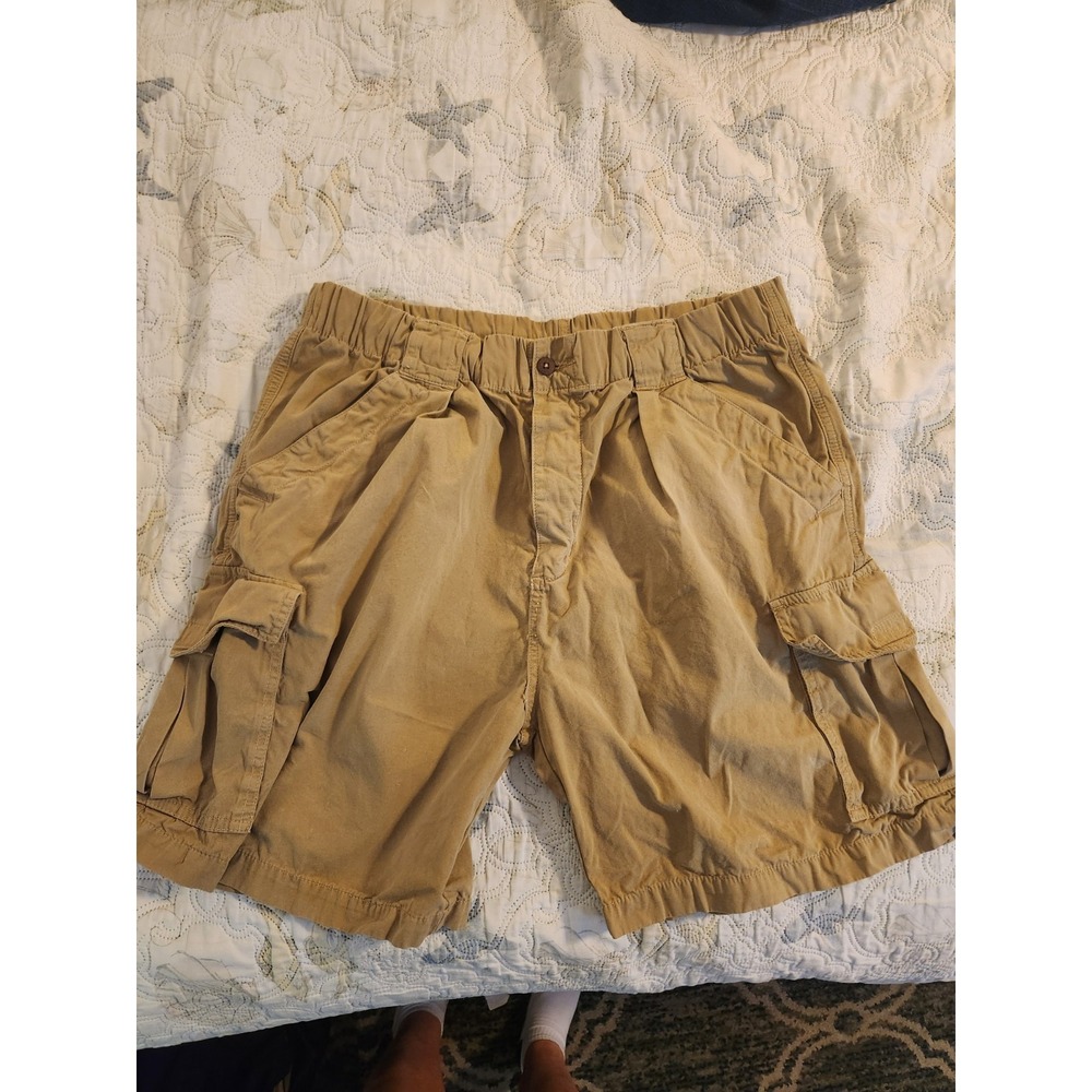 Koko Island Mens Khaki Cargo Shorts Size 36 Tan Cotton Elastic Waist Utility